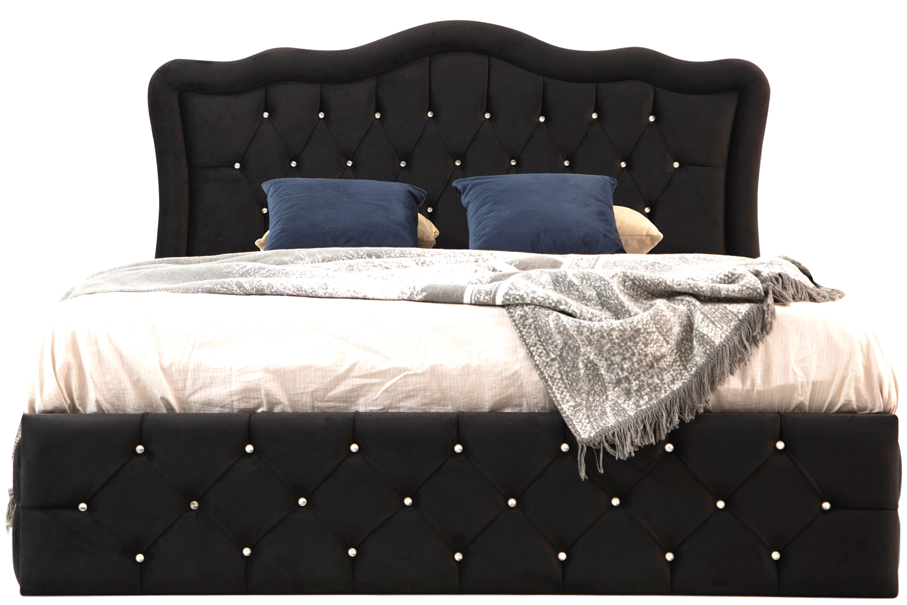 Cadre De Lit VENISE NOIR - Velours capitonné strass