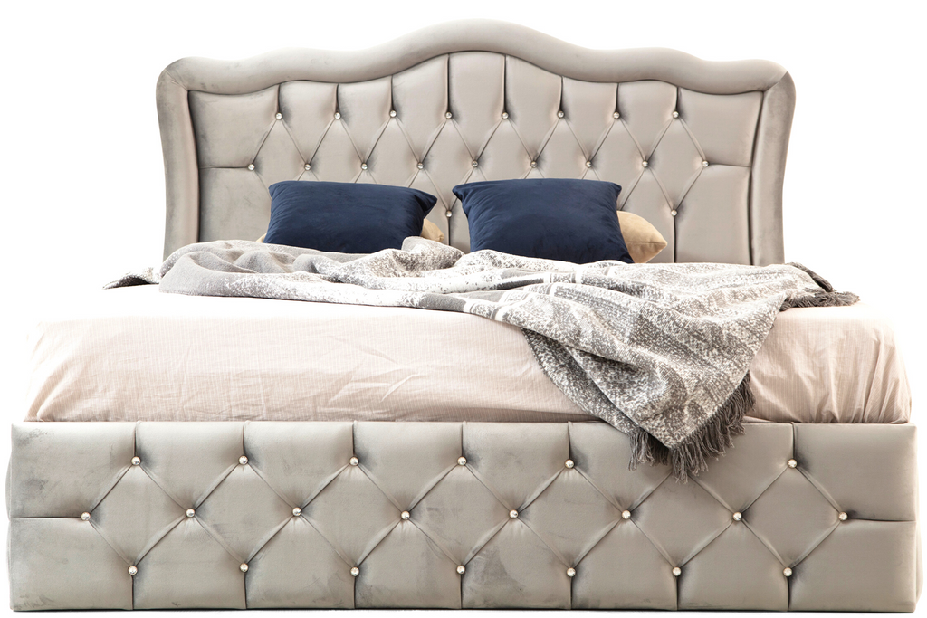 Cadre De Lit VENISE GRIS - Velours capitonné strass