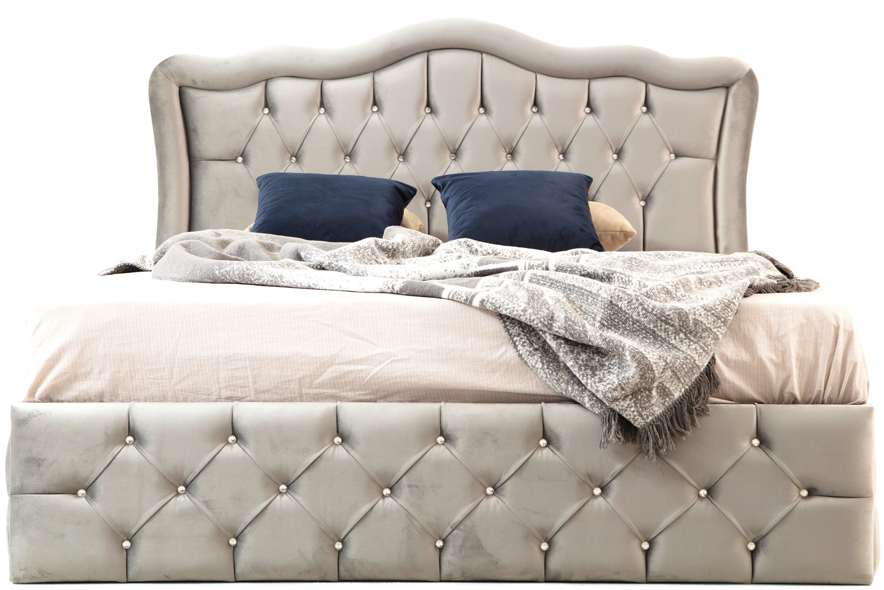 Cadre De Lit VENISE GRIS - Velours capitonné strass