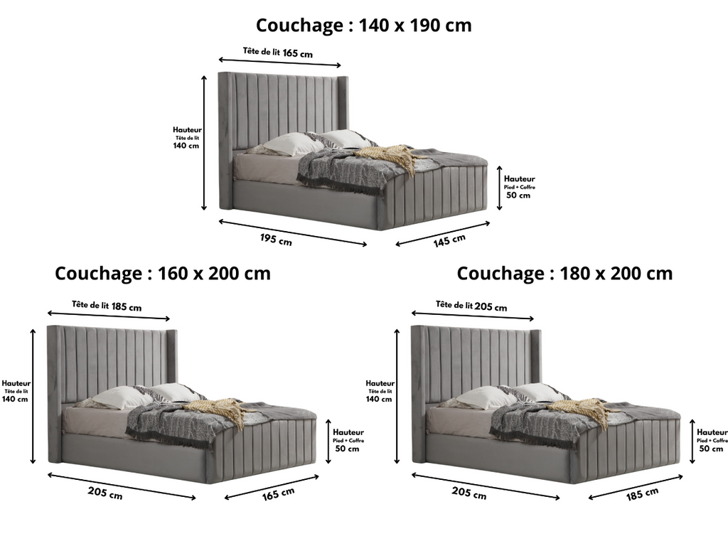 Cadre De Lit TOKYO GRIS - Velours