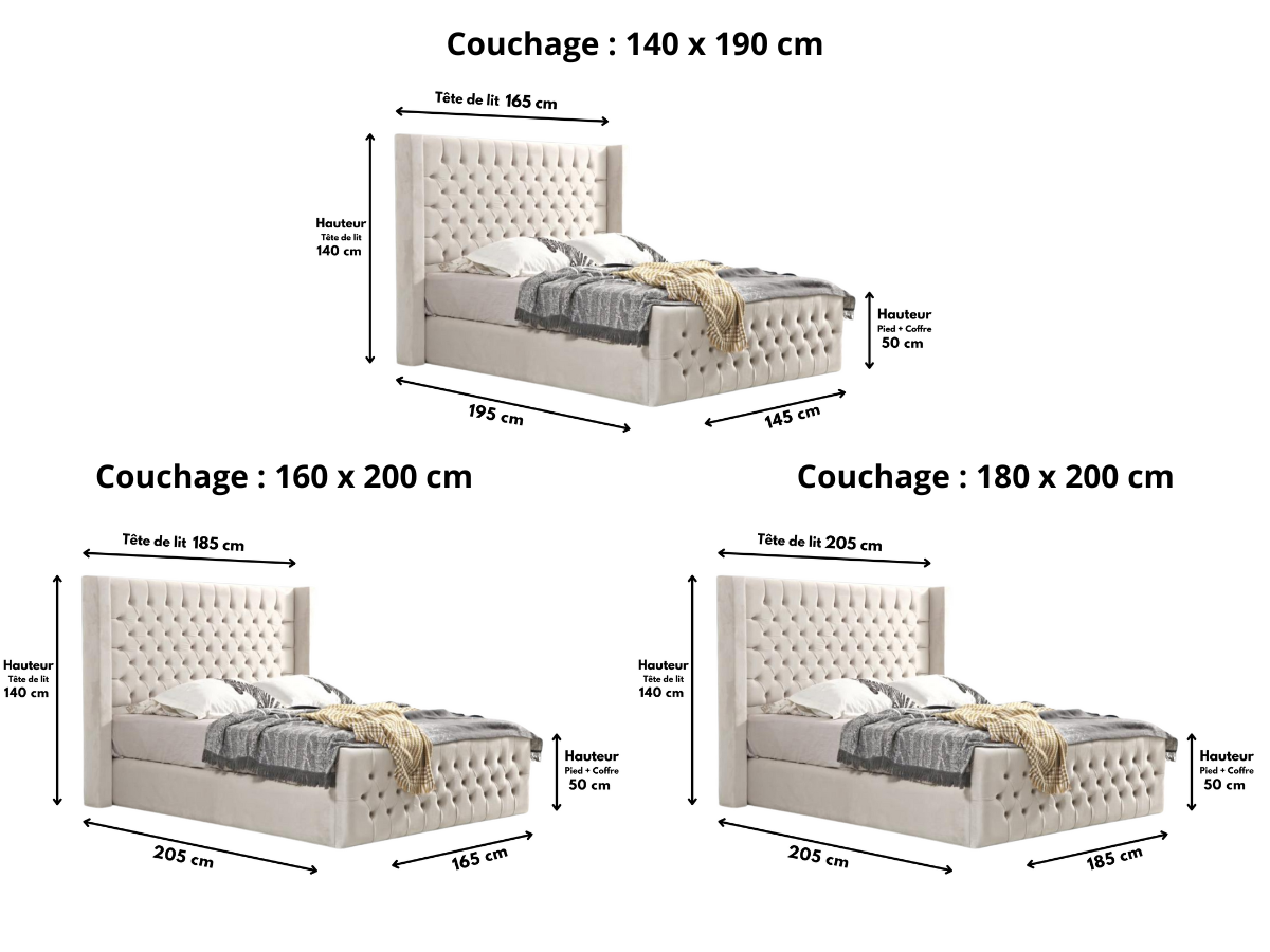Cadre De Lit CLOUTE BIANCA - Velours capitonné