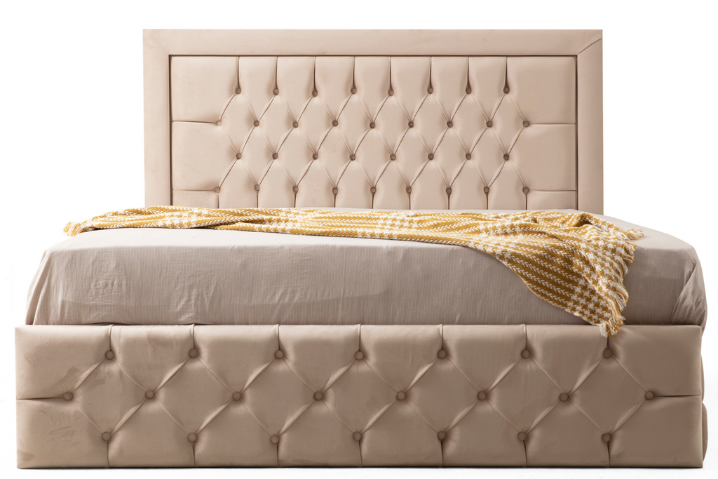 Cadre De Lit ROMA BEIGE - Velours capitonné