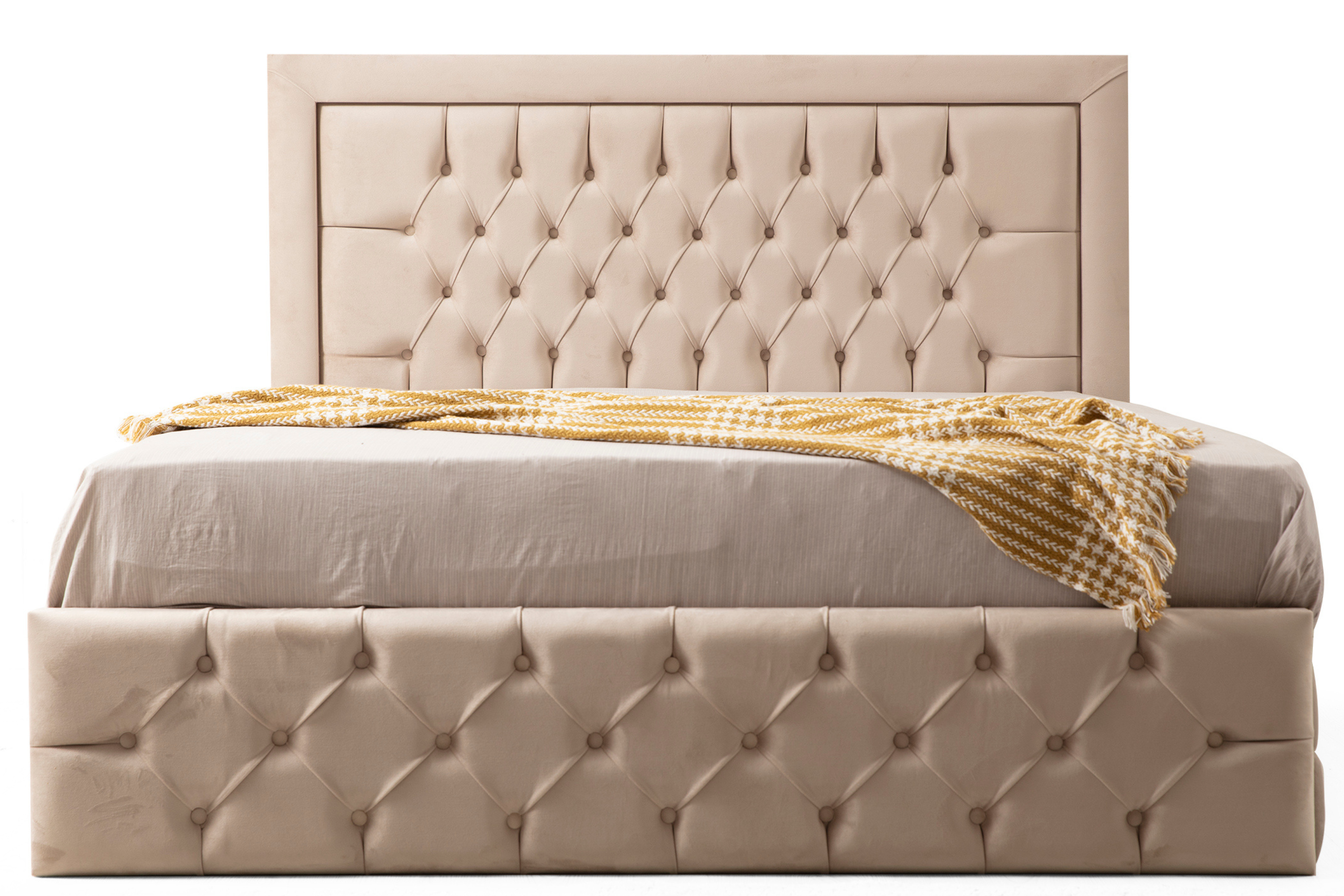 Cadre De Lit ROMA BEIGE - Velours capitonné