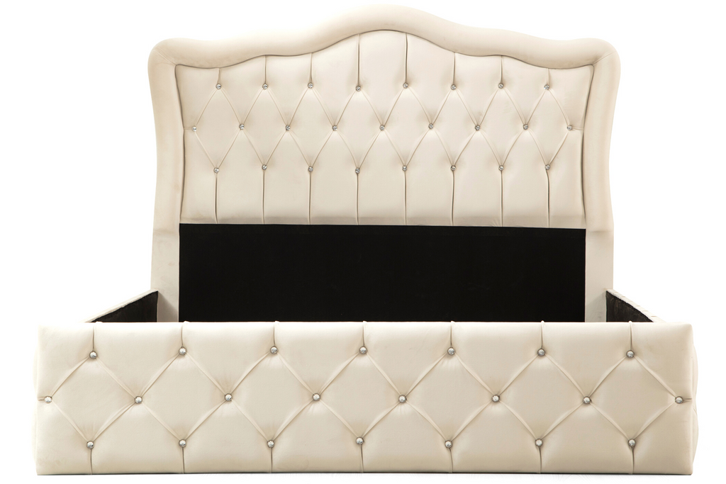 Cadre De Lit VENISE BLANC CASSE - Velours captionné strass