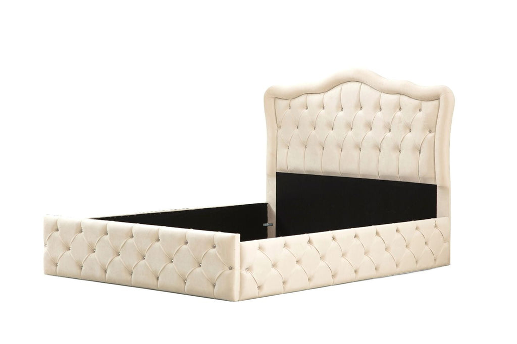 Cadre De Lit VENISE BLANC CASSE - Velours captionné strass