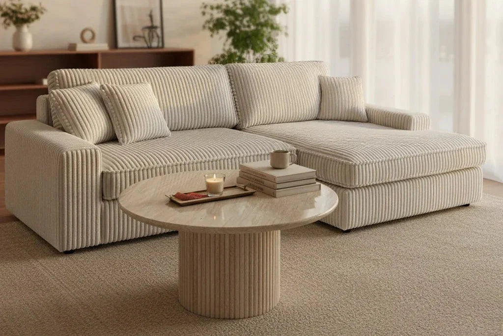 Canapé Mini LEXUS Côtelé Blanc Cassé