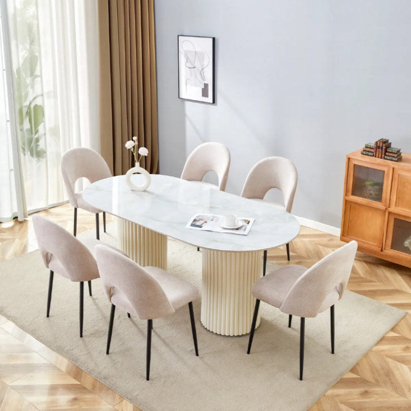 Table a manger Keysha plateau marbre pieds beige