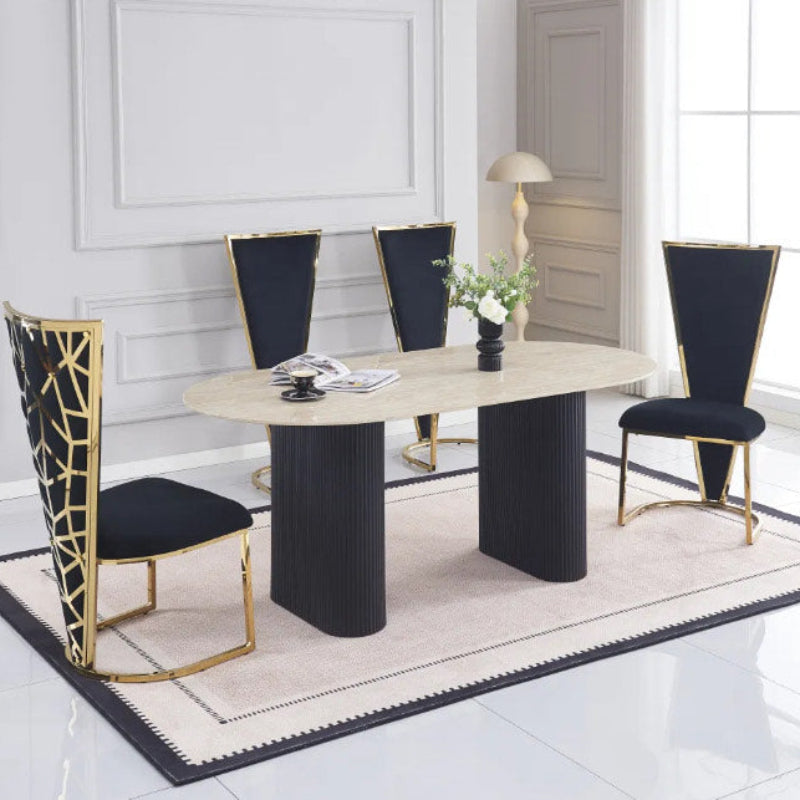 Table a manger Roxy effet travertin pieds noir