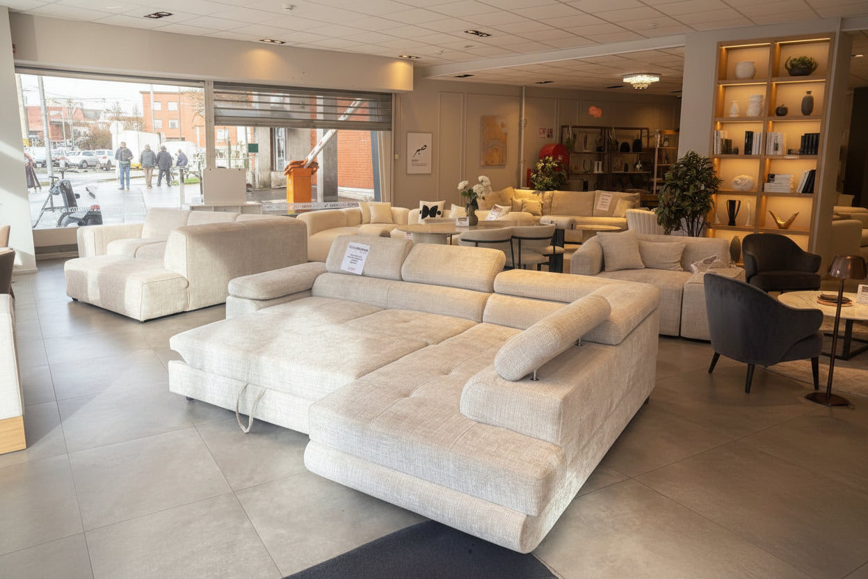CANAPE ANGLE TONY TISSU MARBELLA CONVERTIBLE AVEC COFFRE