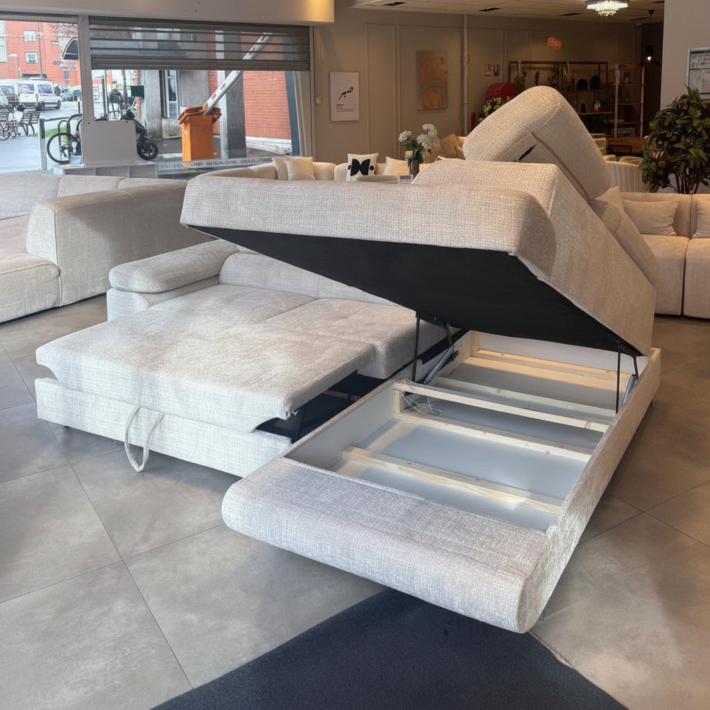 CANAPE ANGLE TONY TISSU MARBELLA CONVERTIBLE AVEC COFFRE