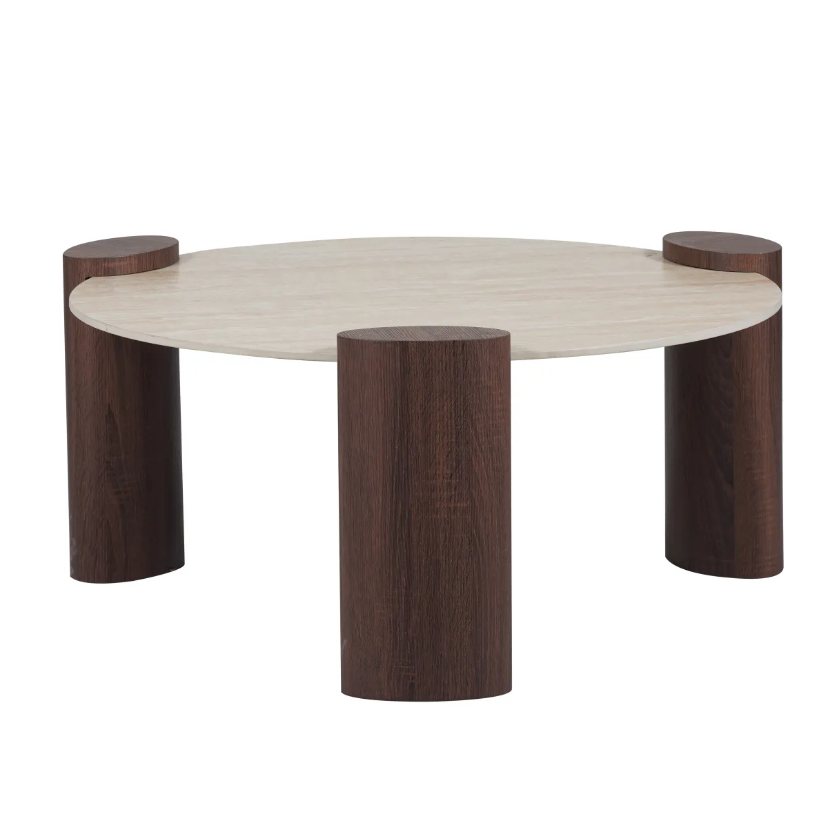 Table basse TRIQUETRA céramique effet travertin  90cm