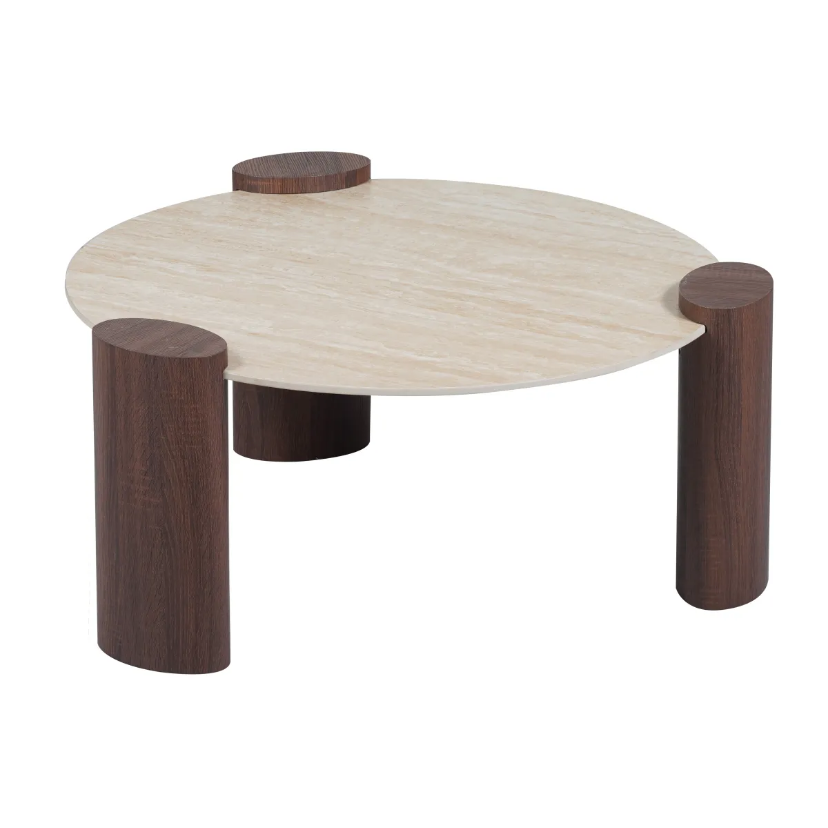 Table basse TRIQUETRA céramique effet travertin  90cm