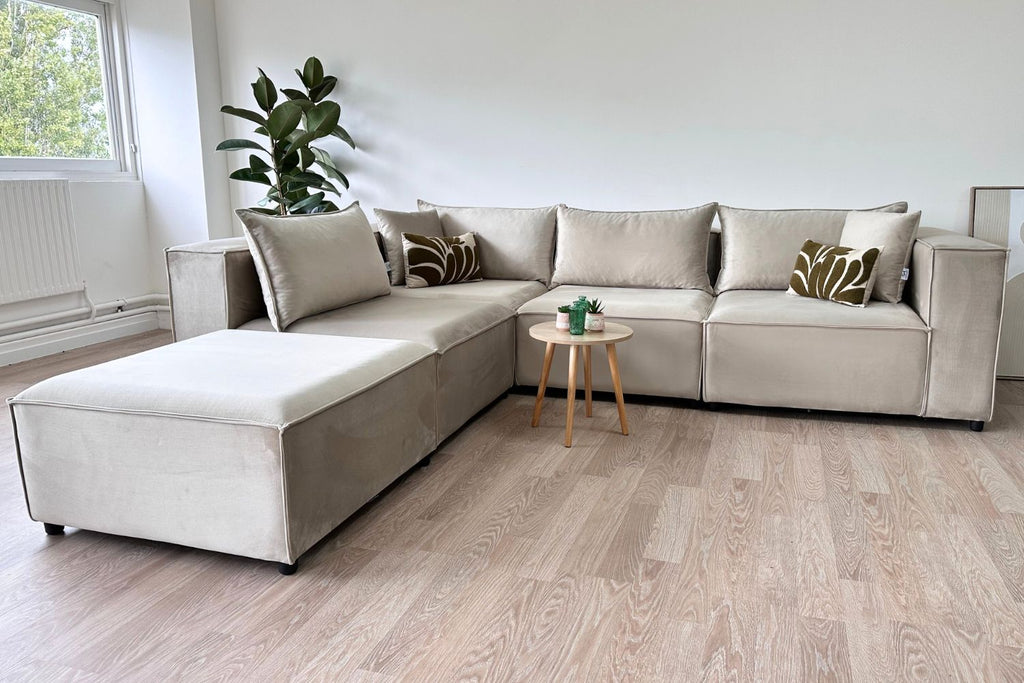 Canapé ELEGANCE Velours Modulable 4+1 Pouf