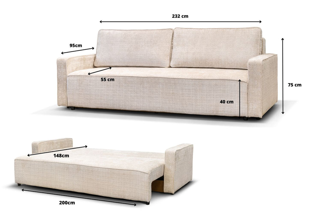Canapé 3 Places Convertible NICOLE Marbella Blanc Cassé