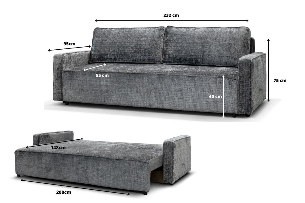 Canapé 3 Places Convertible NICOLE Marbella Gris Anthracite