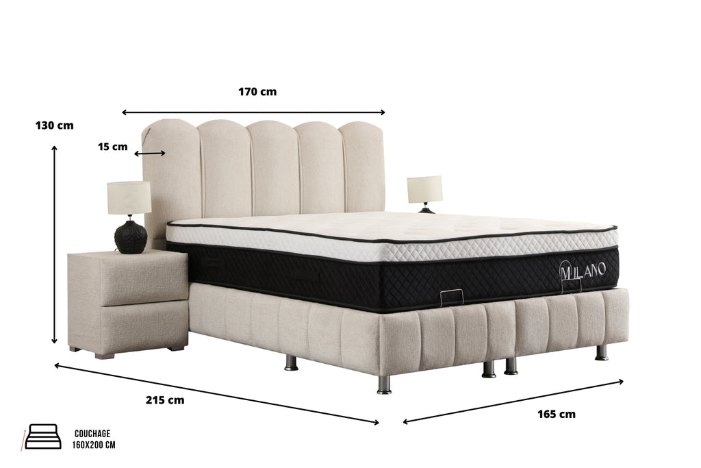 Lit Coffre EVA Chenille Blanc Cassé