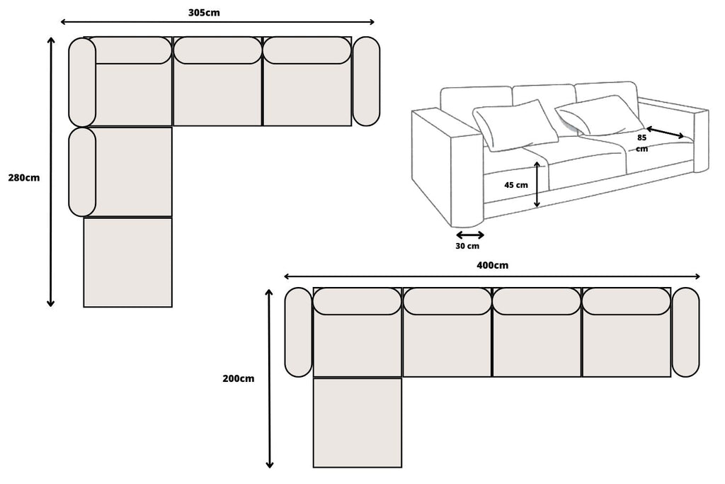 Canapé ELEGANCE Chenille Modulable Blanc Cassé 4+1 Pouf