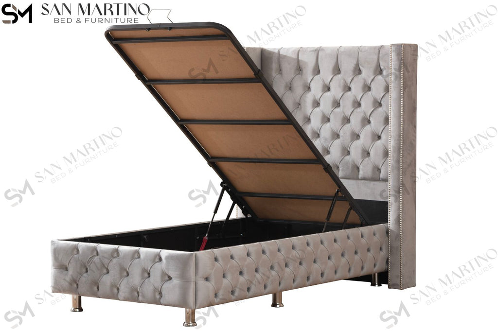 Lit Coffre Enfant CLOUTE Velours Gris