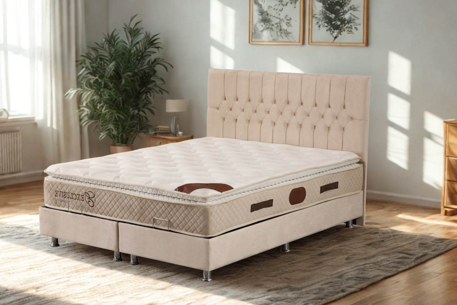 Lit Coffre HUGO Velours Beige