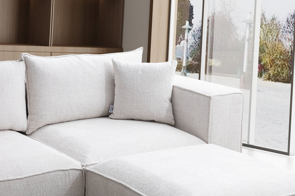 Canapé Elégance Chenille Modulable Blanc cassé 3+1 Pouf