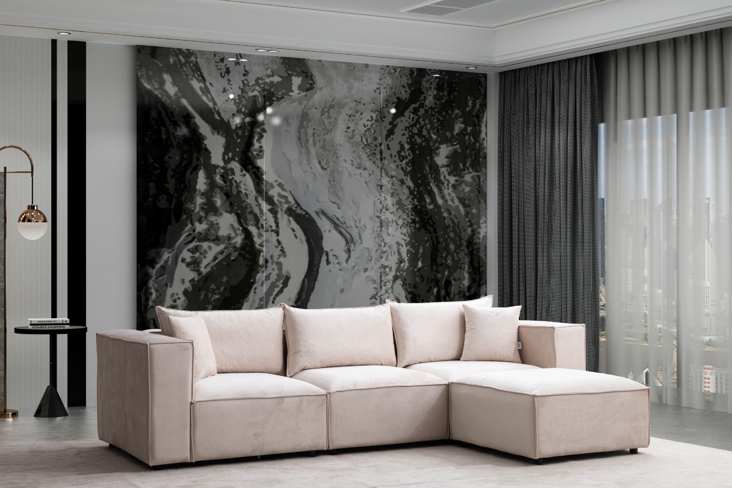 Canapé ELEGANCE Velours Modulable 3+1 Pouf