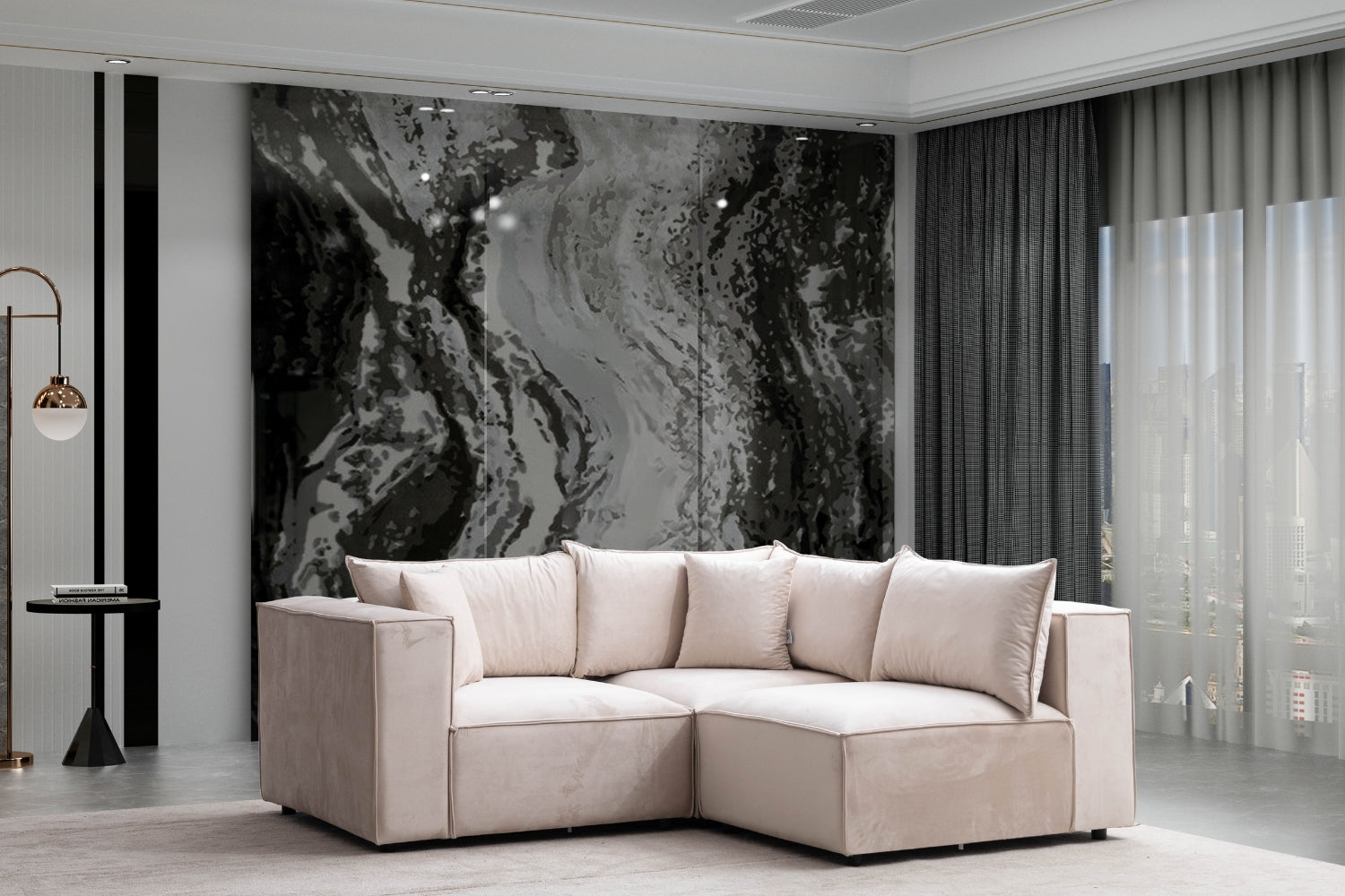 Canapé ELEGANCE Velours Modulable 3+1 Pouf