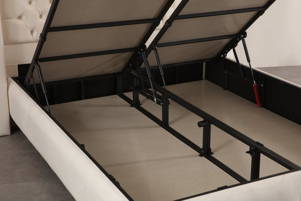 Lit Coffre BIANCA Velours Blanc Cassé