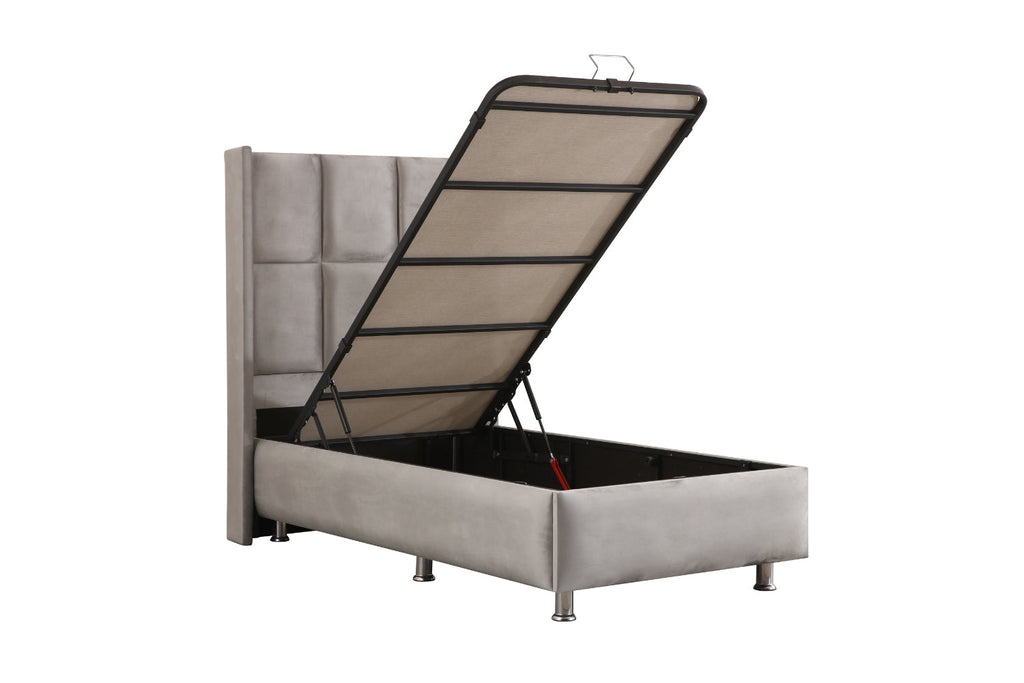 Lit Coffre Enfant RIO Velours Gris