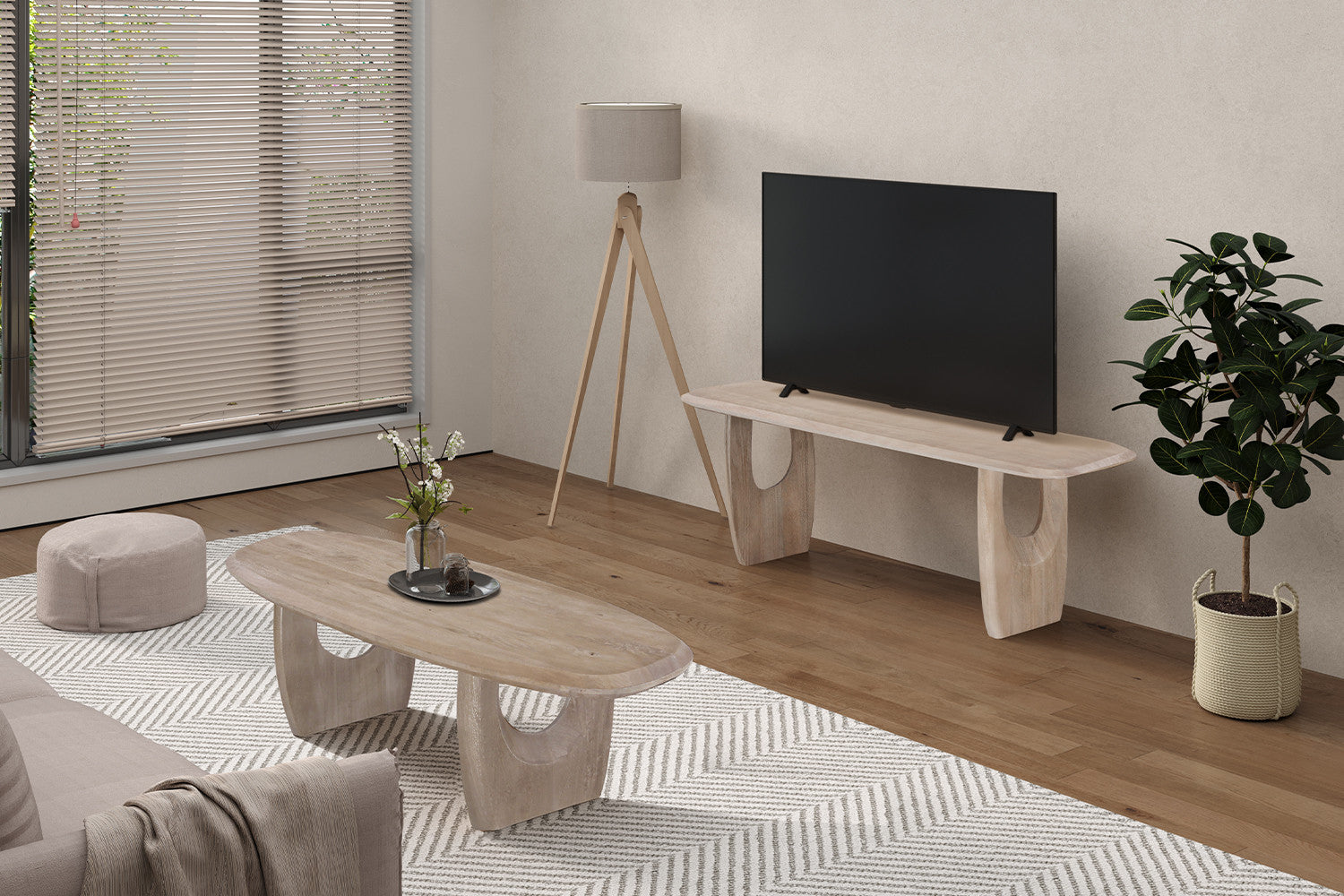 Table Basse 'Braga' Ovale danoise Bois de Manguier Amande