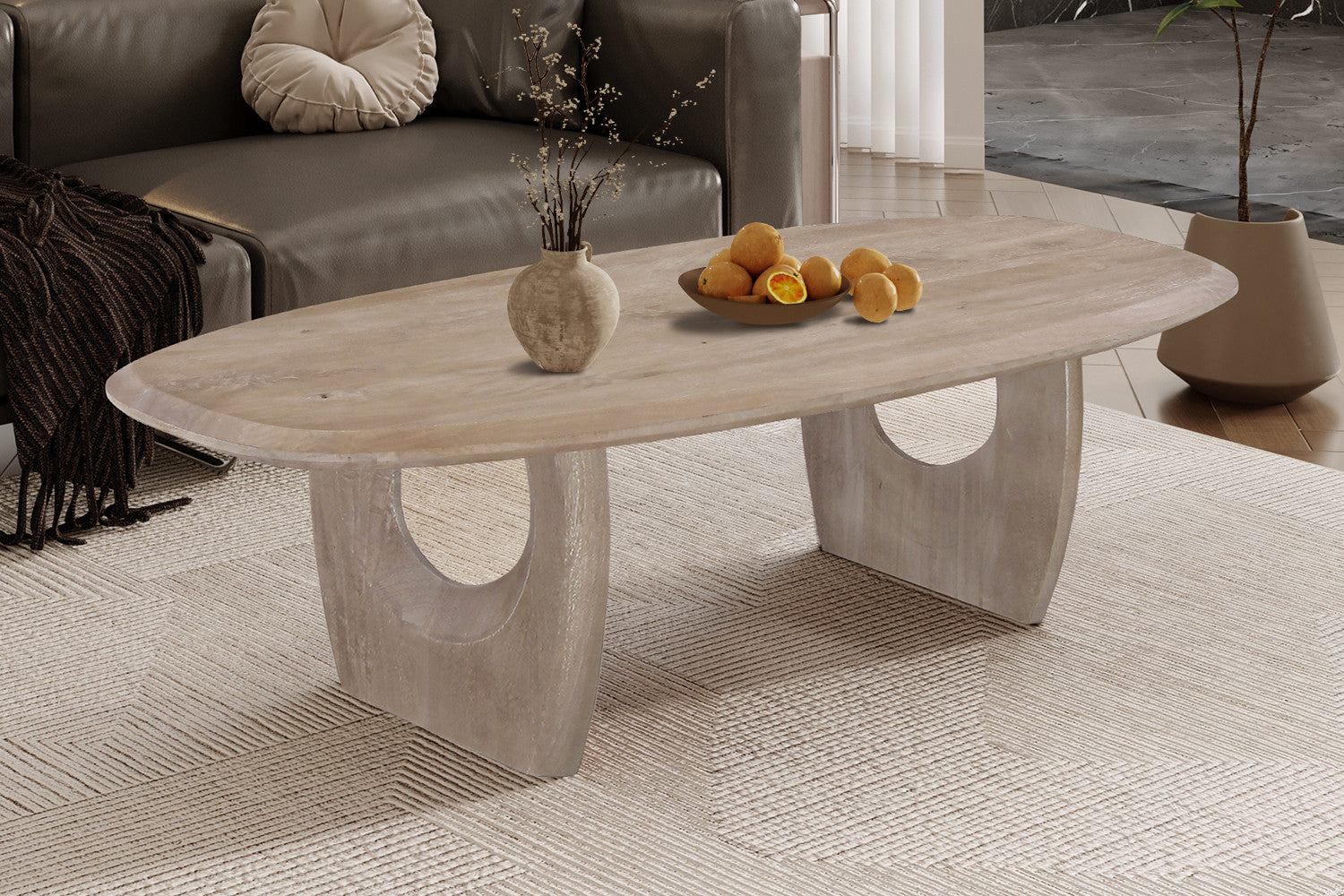 Table Basse 'Braga' Ovale danoise Bois de Manguier Amande