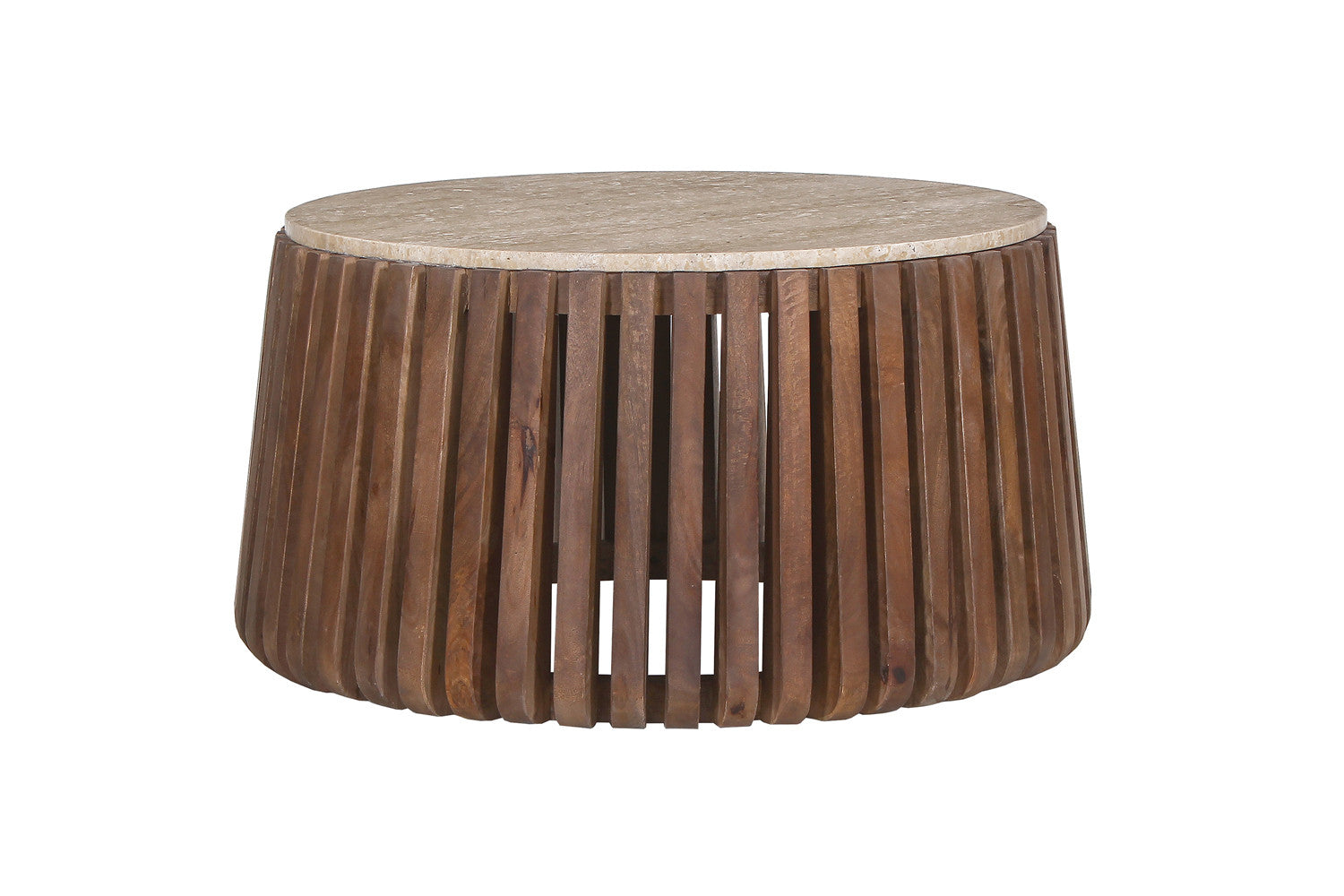 Table basse 'Luuk' 70 cm Bois de manguier avec Travertin Rond Beige