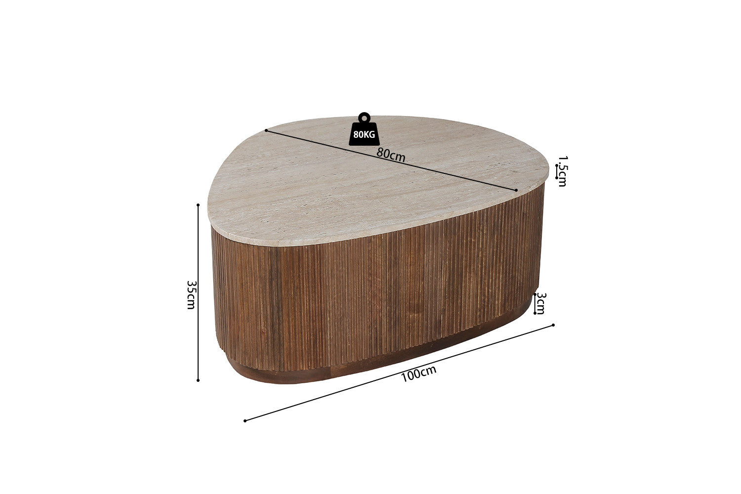 Table basse 'Nolan' 100 cm Bois de manguier avec Travertin Beige