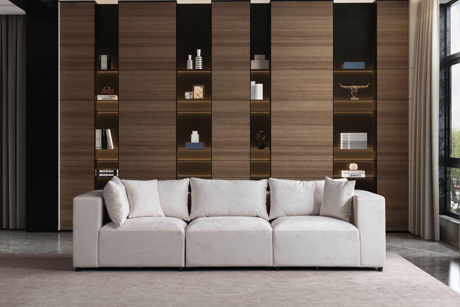 Canapé AZRA Modulable Velours Blanc cassé