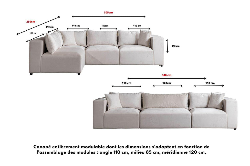 Canapé AZRA Modulable Velours Blanc cassé