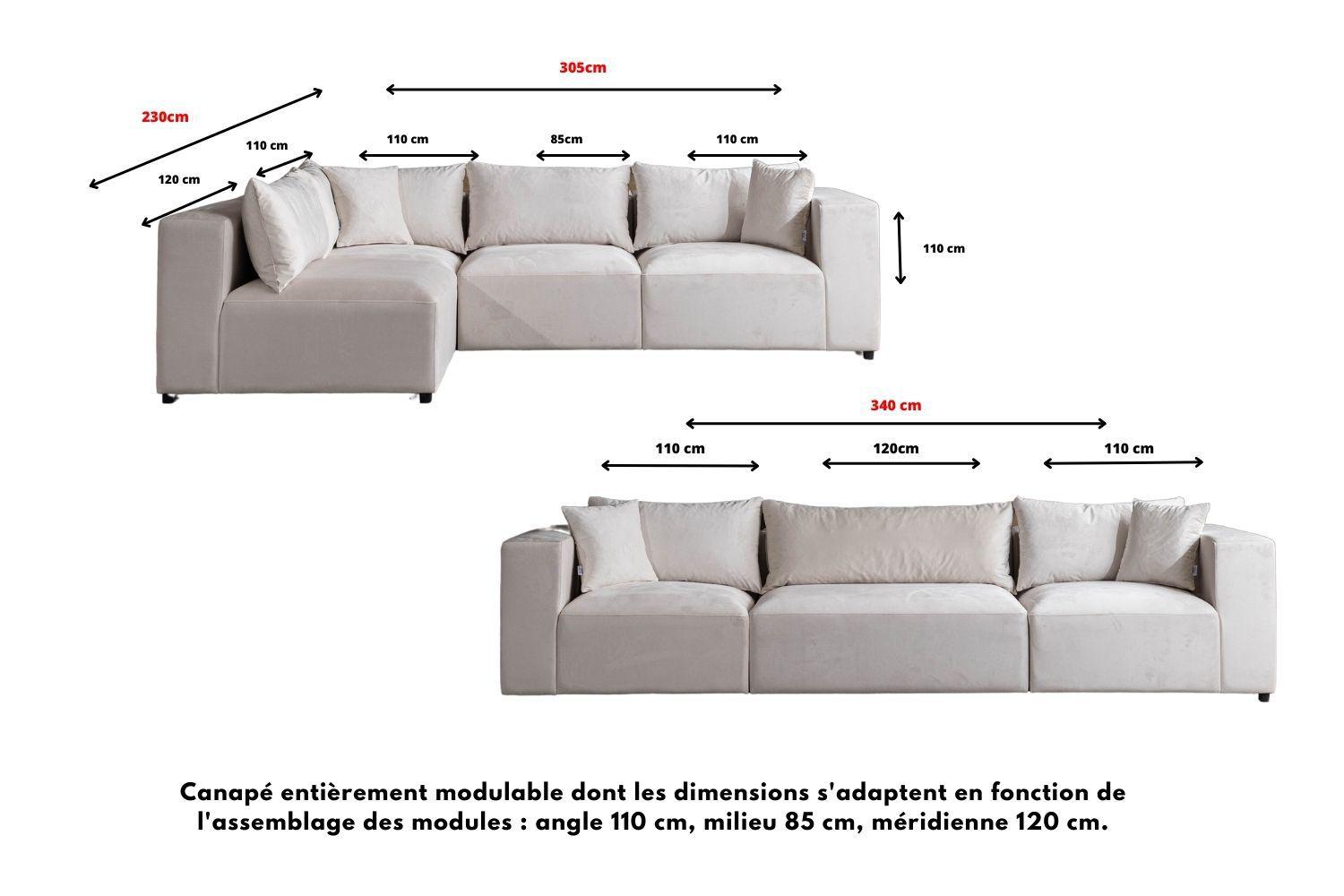 Canapé AZRA Modulable Velours Blanc cassé